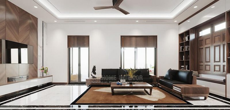 Tạo ra một thiết kế nội thất gỗ để trang trí phòng khách của nhà phố hiện đại và sang trọng.